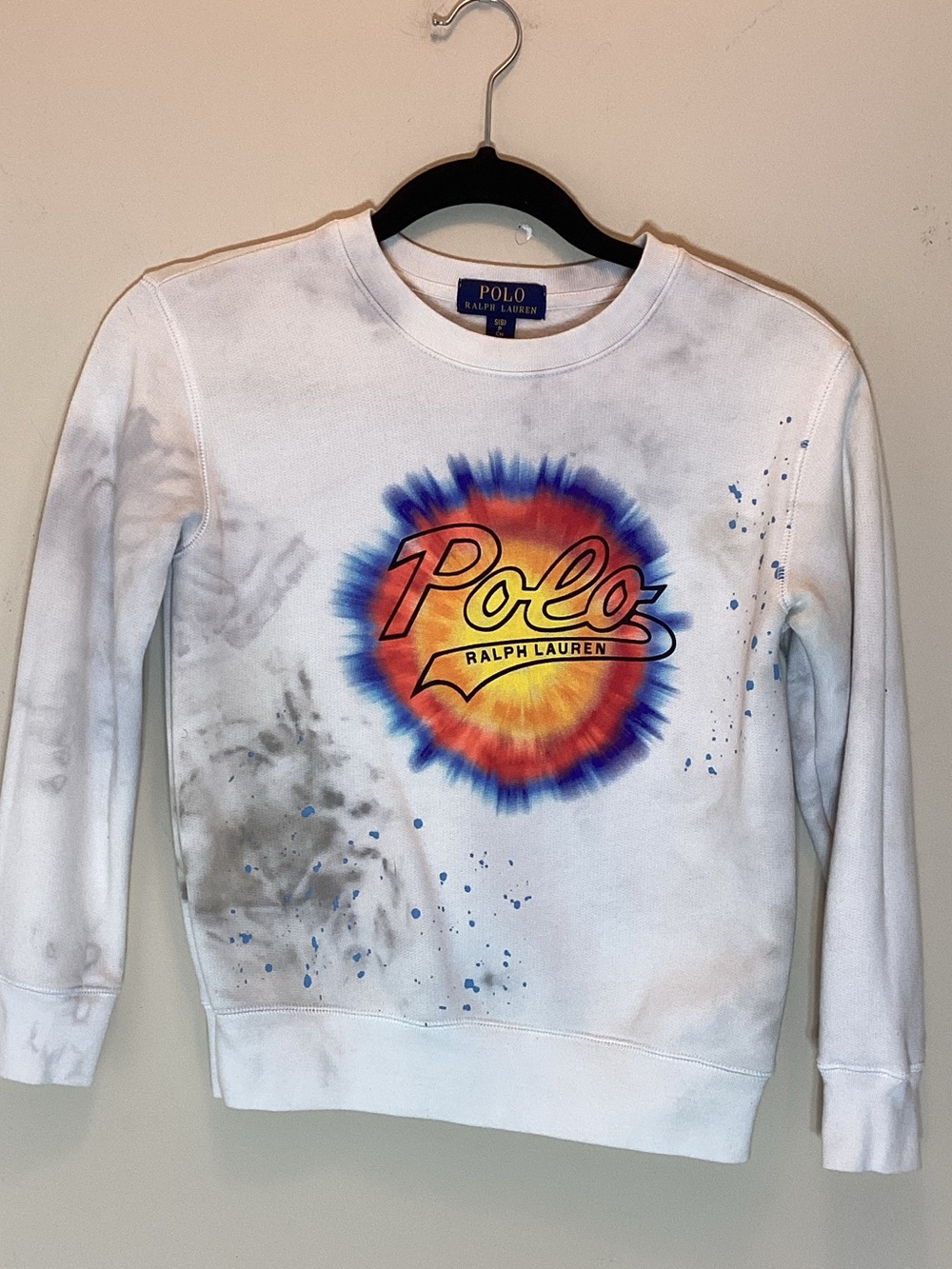 Polo Ralph Lauren Unisex Logo Tie-Dye Paint Splatter Crewneck Sweatshirt Size 8